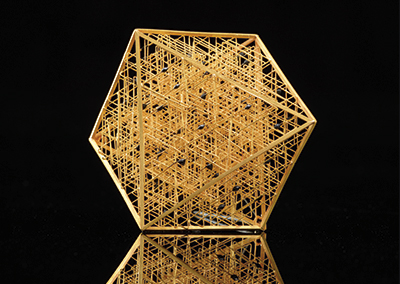 Brooch. 18ct gold, and niello 50mm x 50 mm x8